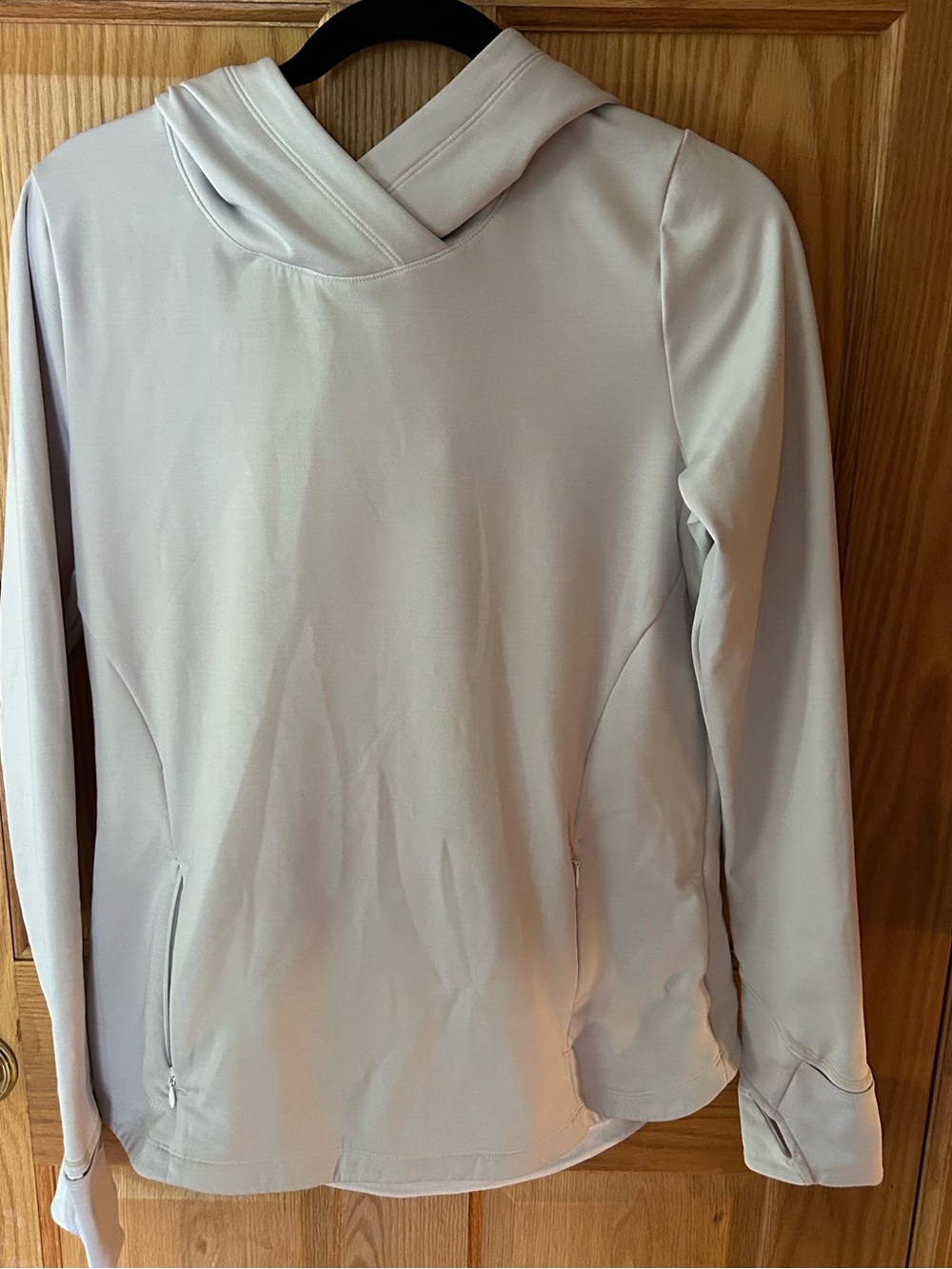 Athleta Size Small, Light Gray Pullover Hoodie with Kangaroo Zip Pockets